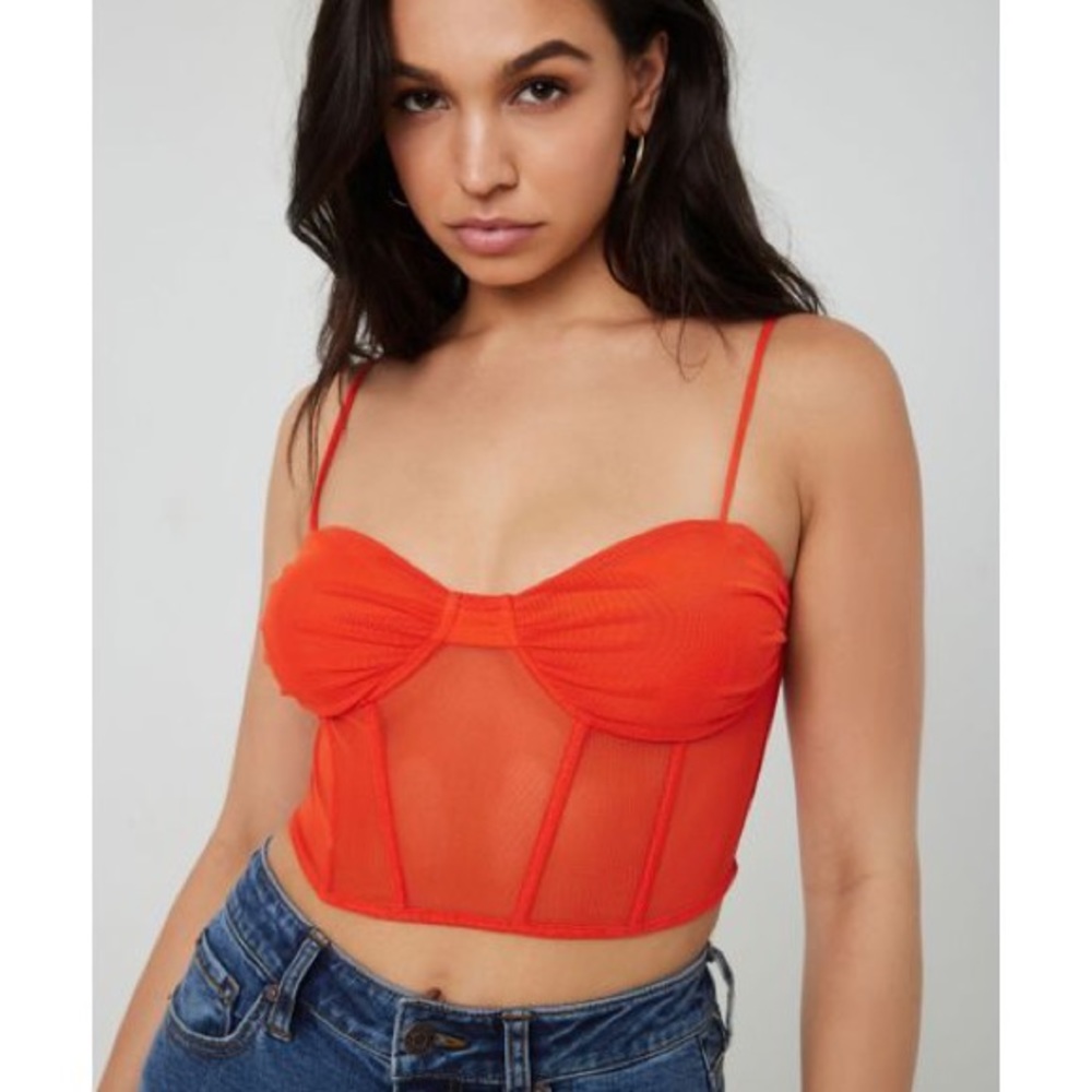 Orange/ red mesh bustier top